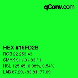 Color code: HEX #16FD2B | qconv.com