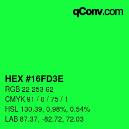 Farbcode: HEX #16FD3E | qconv.com