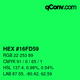 Color code: HEX #16FD59 | qconv.com
