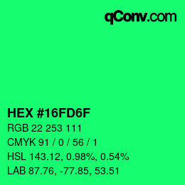 カラーコード: HEX #16FD6F | qconv.com
