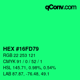 カラーコード: HEX #16FD79 | qconv.com