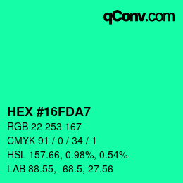 カラーコード: HEX #16FDA7 | qconv.com