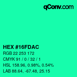 カラーコード: HEX #16FDAC | qconv.com