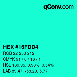 カラーコード: HEX #16FDD4 | qconv.com
