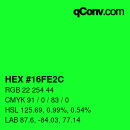颜色代码: HEX #16FE2C | qconv.com