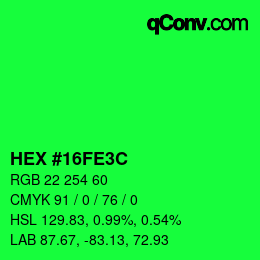 Color code: HEX #16FE3C | qconv.com