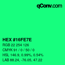 Color code: HEX #16FE7E | qconv.com