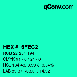 颜色代码: HEX #16FEC2 | qconv.com