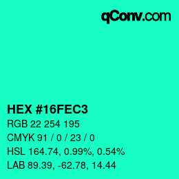 カラーコード: HEX #16FEC3 | qconv.com
