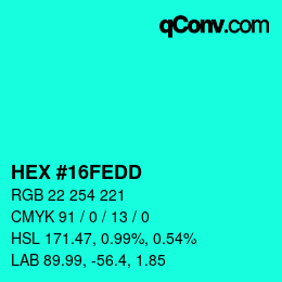 カラーコード: HEX #16FEDD | qconv.com