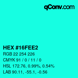 カラーコード: HEX #16FEE2 | qconv.com