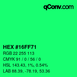 颜色代码: HEX #16FF71 | qconv.com