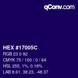 Farbcode: HEX #17005C | qconv.com
