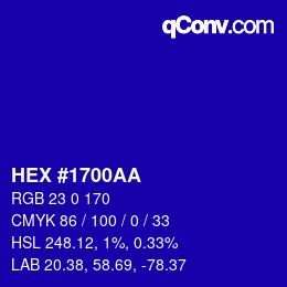 Color code: HEX #1700AA | qconv.com