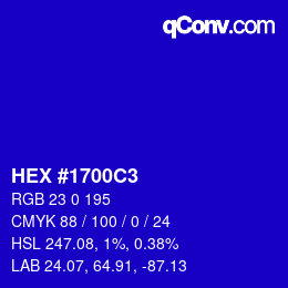カラーコード: HEX #1700C3 | qconv.com