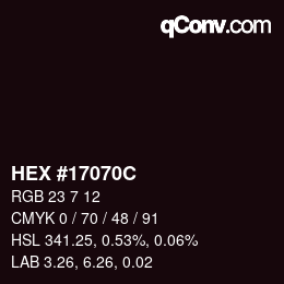 カラーコード: HEX #17070C | qconv.com