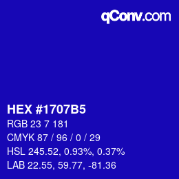 カラーコード: HEX #1707B5 | qconv.com