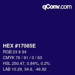 Farbcode: HEX #17085E | qconv.com