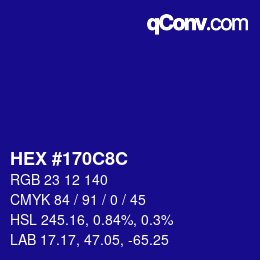 Color code: HEX #170C8C | qconv.com