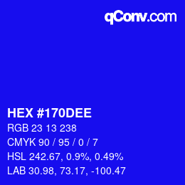 Color code: HEX #170DEE | qconv.com