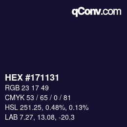 颜色代码: HEX #171131 | qconv.com