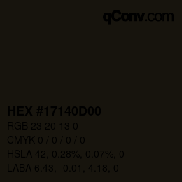 Color code: HEX #17140D00 | qconv.com