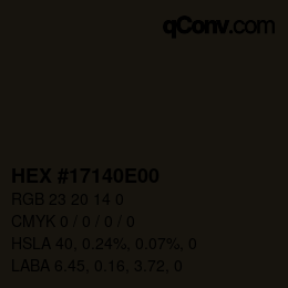 Color code: HEX #17140E00 | qconv.com