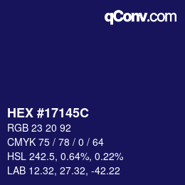 Color code: HEX #17145C | qconv.com