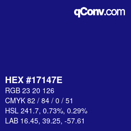 Color code: HEX #17147E | qconv.com