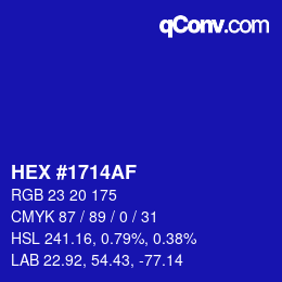 カラーコード: HEX #1714AF | qconv.com