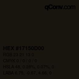 Color code: HEX #17150D00 | qconv.com