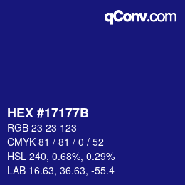 Color code: HEX #17177B | qconv.com