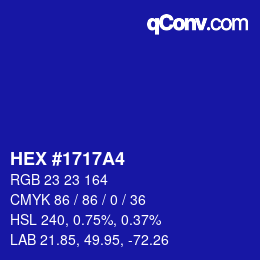 颜色代码: HEX #1717A4 | qconv.com