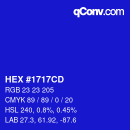Farbcode: HEX #1717CD | qconv.com