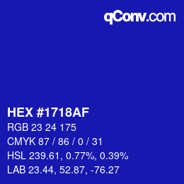Color code: HEX #1718AF | qconv.com