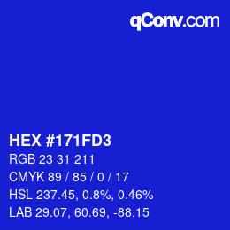 カラーコード: HEX #171FD3 | qconv.com