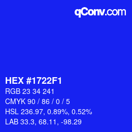 Color code: HEX #1722F1 | qconv.com