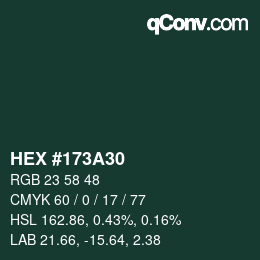 カラーコード: HEX #173A30 | qconv.com