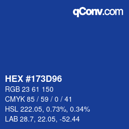 颜色代码: HEX #173D96 | qconv.com