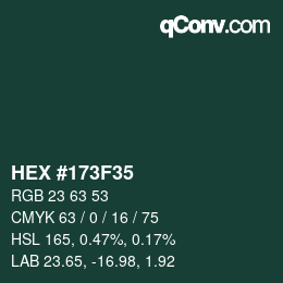 カラーコード: HEX #173F35 | qconv.com