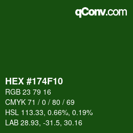 Farbcode: HEX #174F10 | qconv.com