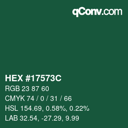 Color code: HEX #17573C | qconv.com