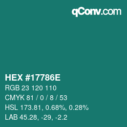 Color code: HEX #17786E | qconv.com