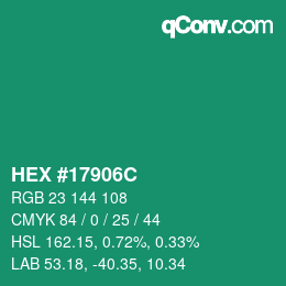 カラーコード: HEX #17906C | qconv.com