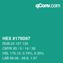 Color code: HEX #179D87 | qconv.com