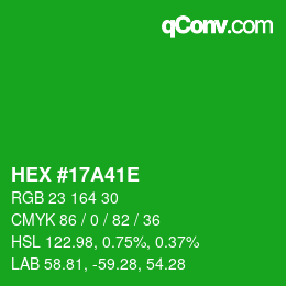 Color code: HEX #17A41E | qconv.com