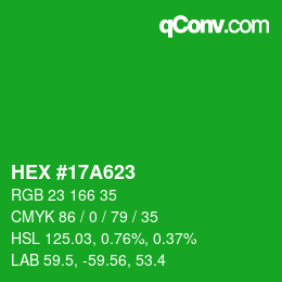 颜色代码: HEX #17A623 | qconv.com