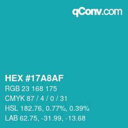 Color code: HEX #17A8AF | qconv.com