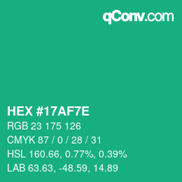 Color code: HEX #17AF7E | qconv.com
