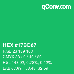 カラーコード: HEX #17BD67 | qconv.com